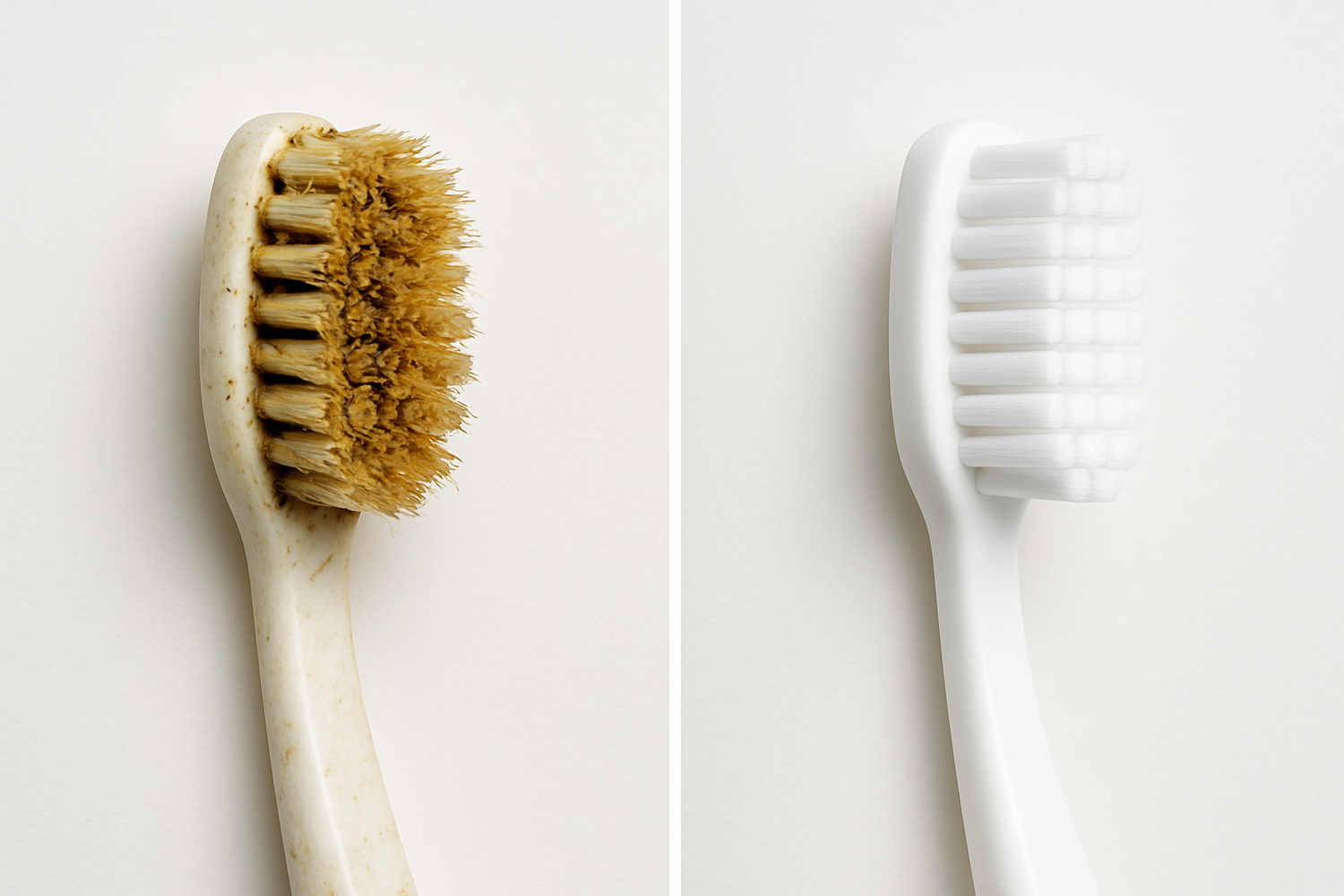 Comparison of grimy vs clean toothbrush - same orientation
